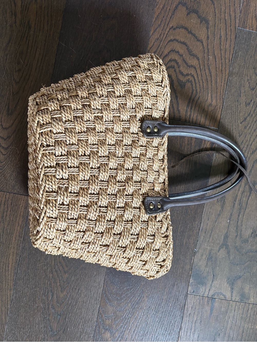 J. Crew Natural Straw Woven Tote with Dark Brown Handles - Picture 4 of 6